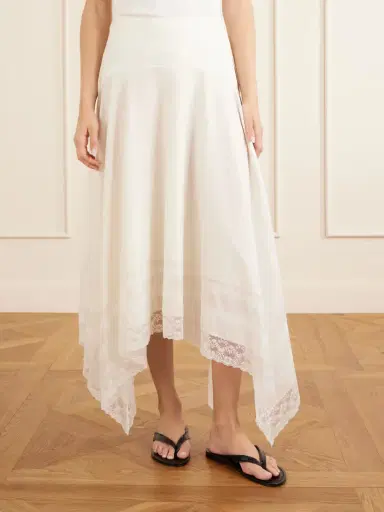 Staud Ainsley Asymmetric Lace-trimmed Cotton-voile Maxi Skirt | Thumbnail 3