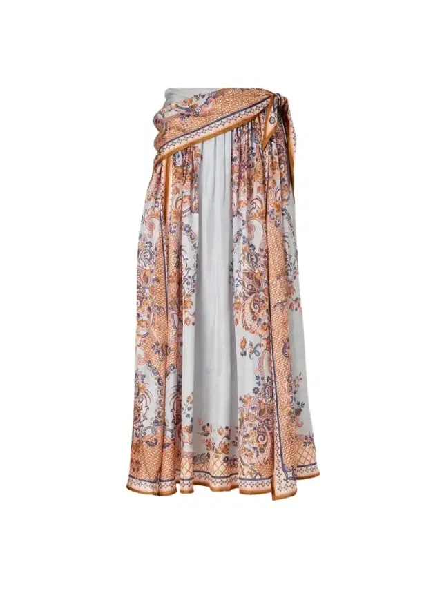 Aster Tie-detailed Printed Silk Midi Skirt