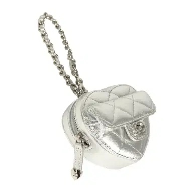Chanel Chanel CC In Love Mini Heart Bag Charm Silver Metallic Lambskin Silver Hardware | Thumbnail 2 Chanel Chanel CC In Love Mini Heart Bag Charm Silver Metallic Lambskin Silver Hardware | Thumbnail 2