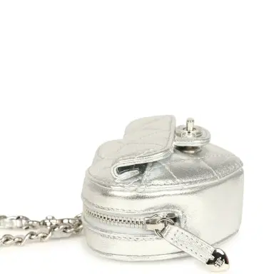 Chanel Chanel CC In Love Mini Heart Bag Charm Silver Metallic Lambskin Silver Hardware | Thumbnail 3 Chanel Chanel CC In Love Mini Heart Bag Charm Silver Metallic Lambskin Silver Hardware | Thumbnail 3