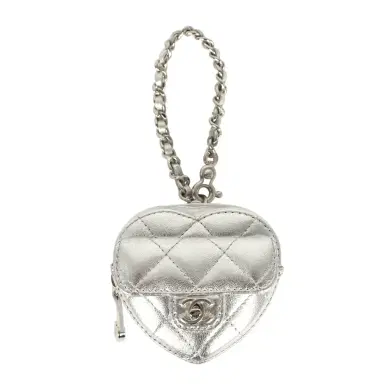 Chanel Chanel CC In Love Mini Heart Bag Charm Silver Metallic Lambskin Silver Hardware | Thumbnail 1 Chanel Chanel CC In Love Mini Heart Bag Charm Silver Metallic Lambskin Silver Hardware | Thumbnail 1