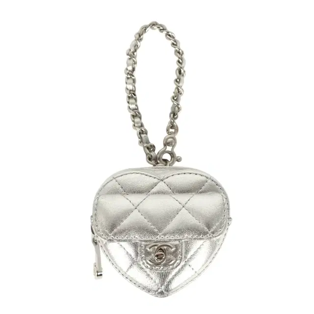 Chanel Chanel CC In Love Mini Heart Bag Charm Silver Metallic Lambskin Silver Hardware
