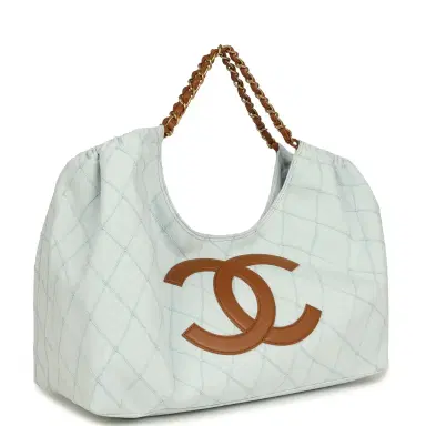Chanel Chanel Maxi Coco Beach Cambon Hobo Bag Blue Denim and Brown Calfskin Brushed Gold Hardware | Thumbnail 2 Chanel Chanel Maxi Coco Beach Cambon Hobo Bag Blue Denim and Brown Calfskin Brushed Gold Hardware | Thumbnail 2