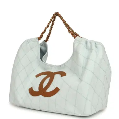 Chanel Chanel Maxi Coco Beach Cambon Hobo Bag Blue Denim and Brown Calfskin Brushed Gold Hardware | Thumbnail 5 Chanel Chanel Maxi Coco Beach Cambon Hobo Bag Blue Denim and Brown Calfskin Brushed Gold Hardware | Thumbnail 5