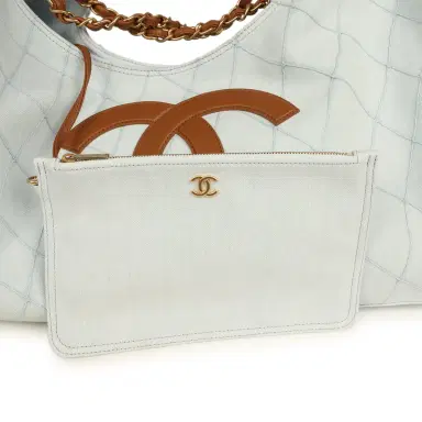 Chanel Chanel Maxi Coco Beach Cambon Hobo Bag Blue Denim and Brown Calfskin Brushed Gold Hardware | Thumbnail 7 Chanel Chanel Maxi Coco Beach Cambon Hobo Bag Blue Denim and Brown Calfskin Brushed Gold Hardware | Thumbnail 7