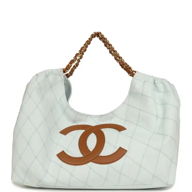 Chanel Chanel Maxi Coco Beach Cambon Hobo Bag Blue Denim and Brown Calfskin Brushed Gold Hardware