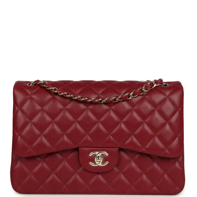 Chanel Pre-owned Chanel Jumbo Classic Double Flap Bag Burgundy Lambskin Light Gold Hardware