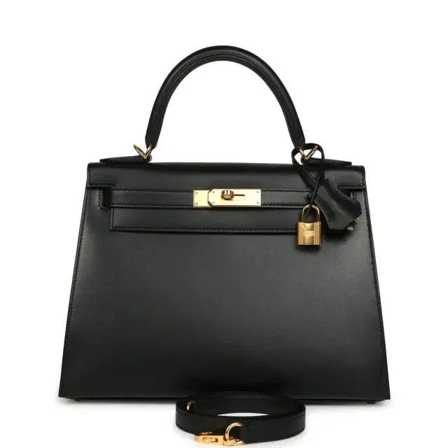 hermes Pre-owned Hermes Kelly Sellier 28 Black Tadelakt Gold Hardware
