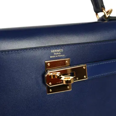HERMÈS Pre-owned Hermes Kelly Sellier 28 Bleu Saphir Box Gold Hardware | Thumbnail 7 HERMÈS Pre-owned Hermes Kelly Sellier 28 Bleu Saphir Box Gold Hardware | Thumbnail 7