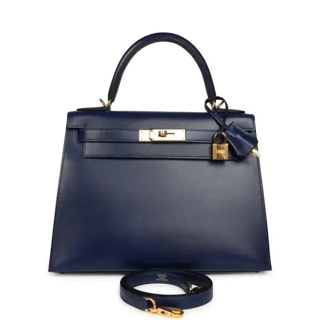 hermes Pre-owned Hermes Kelly Sellier 28 Bleu Saphir Box Gold Hardware
