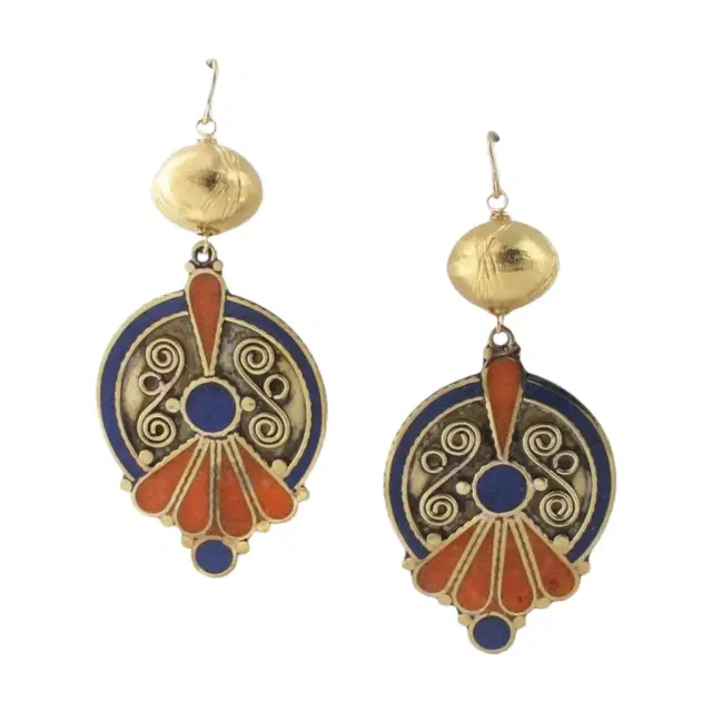 Devon Leigh Devon Leigh 18K Yellow Gold Plated Brass Lapis & Red Coral Dangle Earrings by The Solist
