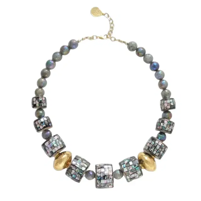 Devon Leigh Devon Leigh 18K Yellow Gold Plated Brass Multi-Gemstone Collar Necklace by The Solist