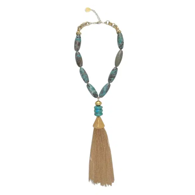 Devon Leigh Devon Leigh 18K Yellow Gold Plated Brass Multi-Gemstone Tassel Necklace by The Solist