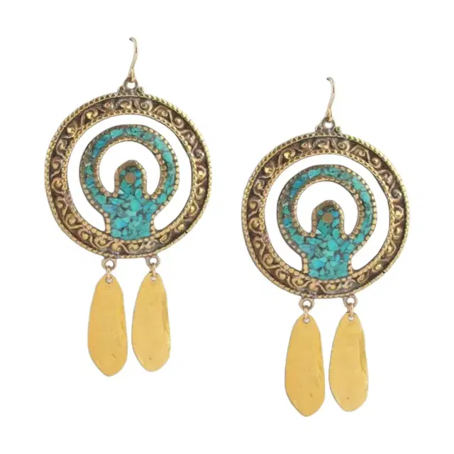 Devon Leigh Devon Leigh 18K Yellow Gold Plated Brass Turquoise Dangle Earrings by The Solist