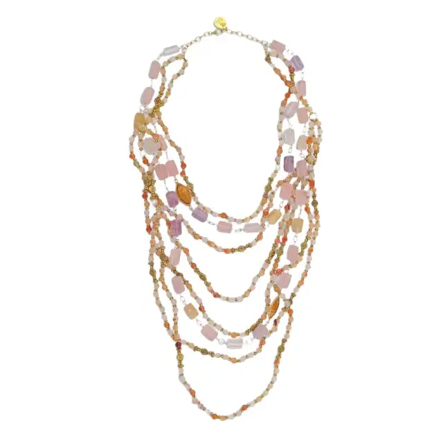 Devon Leigh Devon Leigh 24K Yellow Gold Plated Brass Multi-Gemstone Multi Strand Necklace by The Solist
