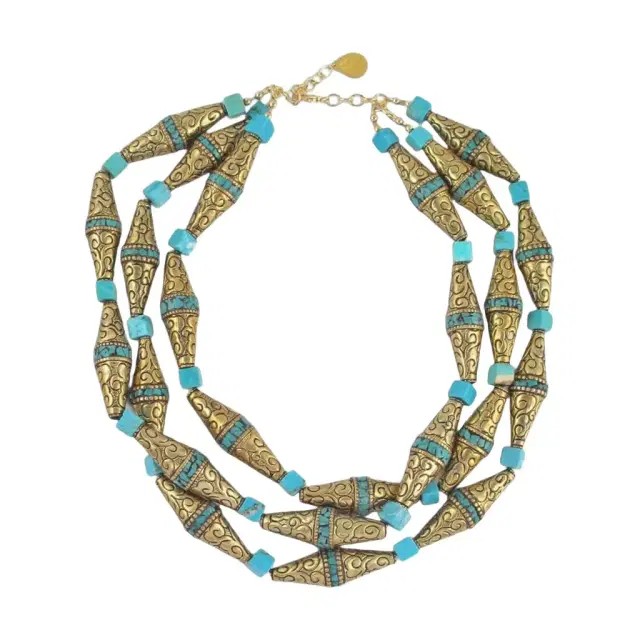 Devon Leigh Devon Leigh 24K Yellow Gold Plated Brass Multi-Gemstone Multi Strand Necklace by The Solist