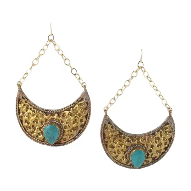 Devon Leigh Devon Leigh 24K Yellow Gold Plated Brass Turquoise Dangle Earrings by The Solist