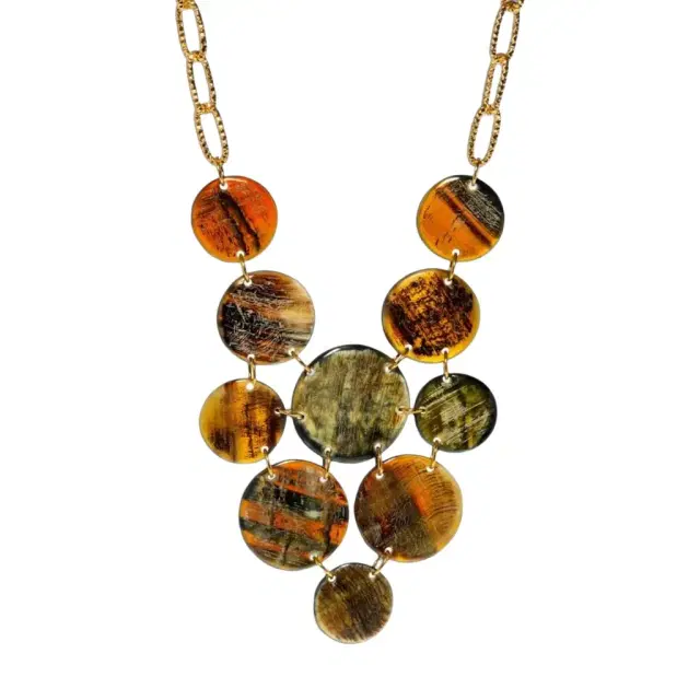 Devon Leigh Devon Leigh Buffalo Horn 24K Yellow Gold Plated Brass Bib Necklace by The Solist