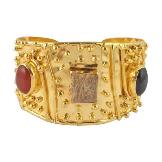 Devon Leigh Devon Leigh Cuff 18K Yellow Gold Plated Brass Onyx & Agate Cuff Bracelet by The Solist