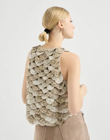 Brunello Cucinelli Handmade Dazzling Shell OPERA knit top in jute and cotton | Thumbnail 2