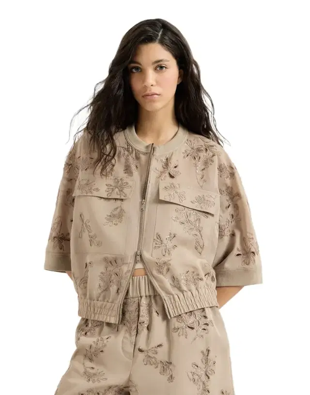 Brunello Cucinelli Cotton organza outerwear jacket with dazzling broderie anglaise