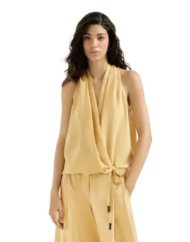 Brunello Cucinelli Linen wrap effect vest with monili | Thumbnail 1 Brunello Cucinelli Linen wrap effect vest with monili | Thumbnail 1