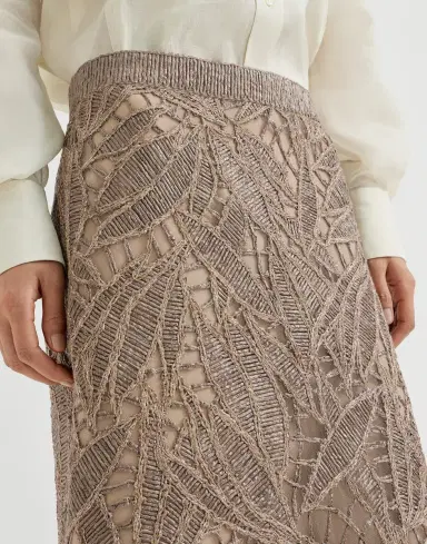 Brunello Cucinelli Linen and cotton dazzling cacao leaves embroidery skirt | Thumbnail 3 Brunello Cucinelli Linen and cotton dazzling cacao leaves embroidery skirt | Thumbnail 3