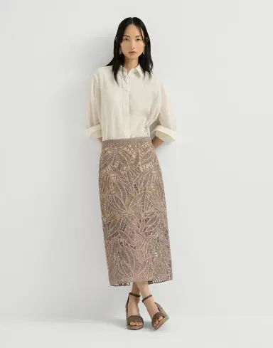 Brunello Cucinelli Linen and cotton dazzling cacao leaves embroidery skirt | Thumbnail 4 Brunello Cucinelli Linen and cotton dazzling cacao leaves embroidery skirt | Thumbnail 4