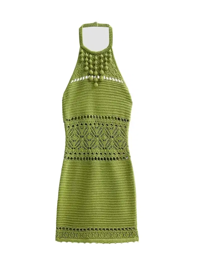 Women's Roseline Metallic Crochet Halter Dress - Metallic Kiwi