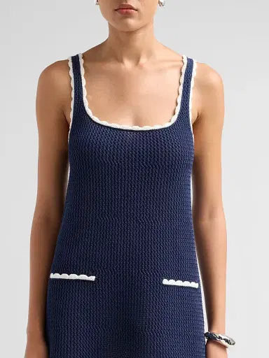 SEROYA Women's Brianna Two-Tone Knit Mini Dress - Navy Eggshell | Thumbnail 5