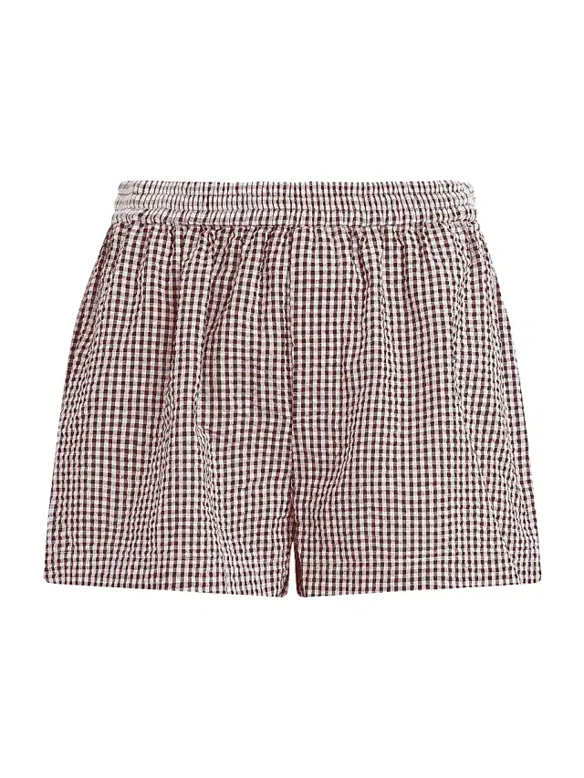 Women's The Boxer Gingham-Check Cotton-Blend Shorts - Macchiato Gingham
