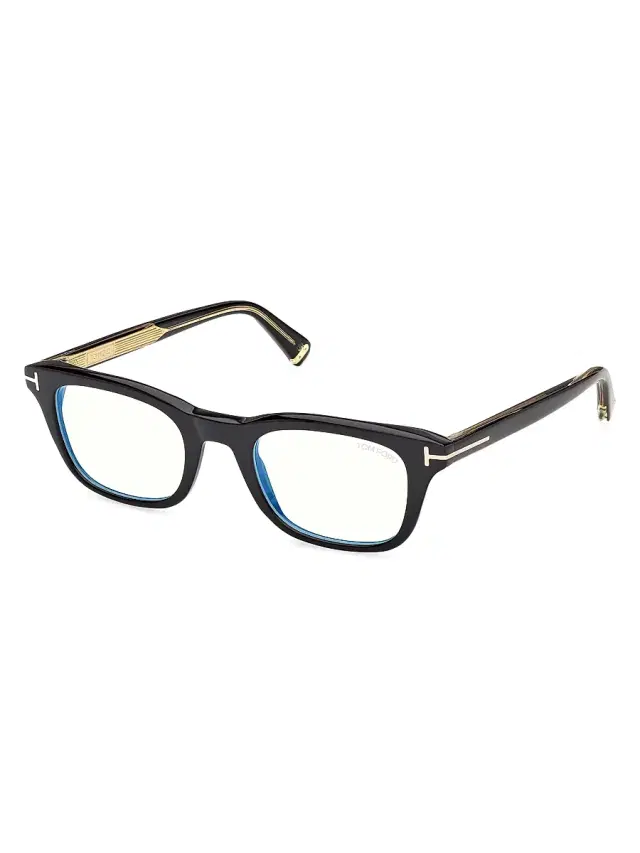 TOM FORD Men's 50MM Blue Block Rectangular Eyeglasses - Black