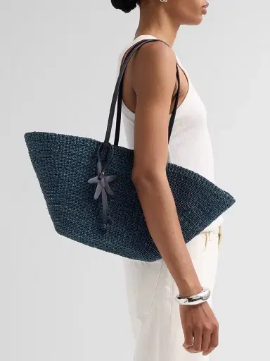 POOLSIDE Women's Summer 2026 The East West Charm Straw Tote Bag | Thumbnail 4