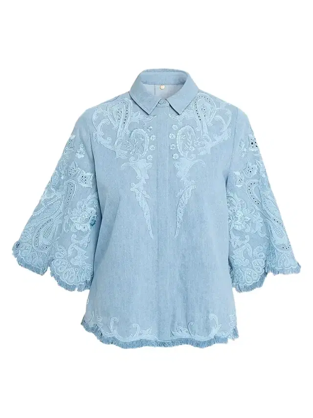 Women's Hadley Washed Denim Fringe Blouse Indigo