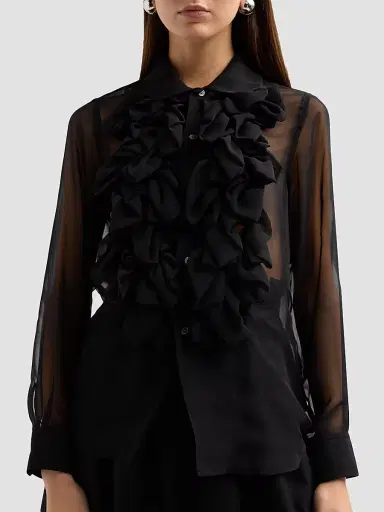 Comme des Garçons Women's Georgette Ruffle Sheer Blouse - Black - Size XS | Thumbnail 5 Comme des Garçons Women's Georgette Ruffle Sheer Blouse - Black - Size XS | Thumbnail 5