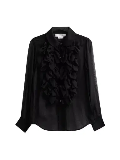 Comme des Garçons Women's Georgette Ruffle Sheer Blouse - Black - Size XS | Thumbnail 1 Comme des Garçons Women's Georgette Ruffle Sheer Blouse - Black - Size XS | Thumbnail 1