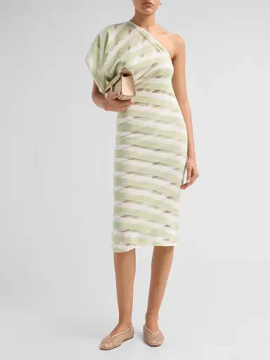 Stella McCartney Women's EXCLUSIVE. One-Shoulder Layered Sheer Striped Knit Midi Dress - Size XS | Thumbnail 2