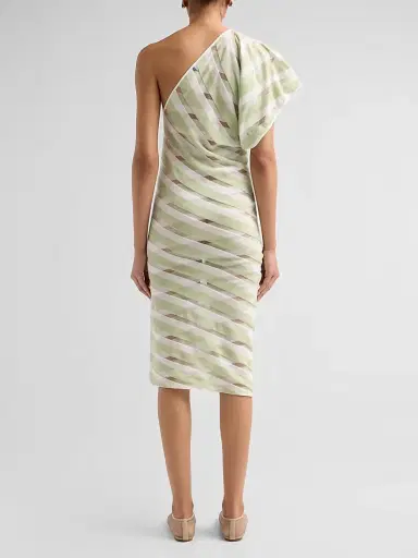 Stella McCartney Women's EXCLUSIVE. One-Shoulder Layered Sheer Striped Knit Midi Dress - Size XS | Thumbnail 3