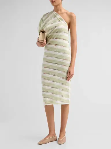 Stella McCartney Women's EXCLUSIVE. One-Shoulder Layered Sheer Striped Knit Midi Dress - Size XS | Thumbnail 4