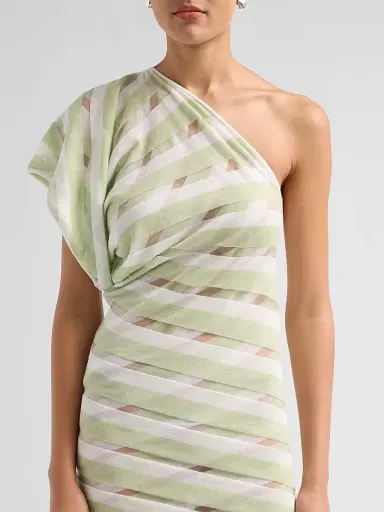 Stella McCartney Women's EXCLUSIVE. One-Shoulder Layered Sheer Striped Knit Midi Dress - Size XS | Thumbnail 5