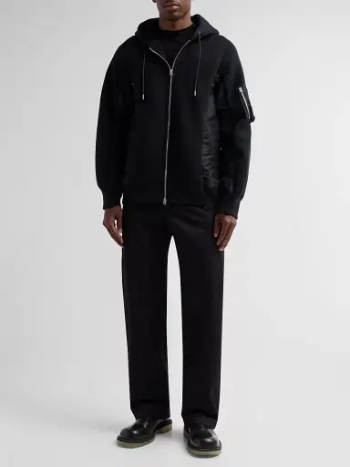 Sacai Men's Sponge Sweat x Nylon Twill Hoodie - Black - Size XL | Thumbnail 2 Sacai Men's Sponge Sweat x Nylon Twill Hoodie - Black - Size XL | Thumbnail 2