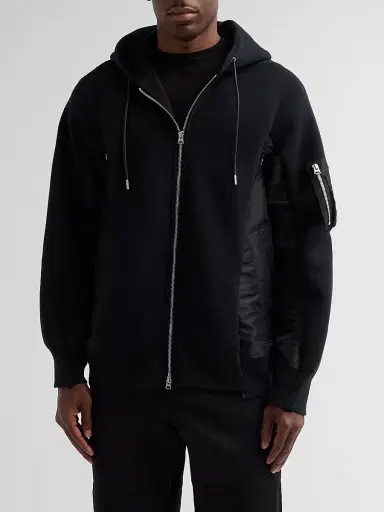Sacai Men's Sponge Sweat x Nylon Twill Hoodie - Black - Size XL | Thumbnail 4 Sacai Men's Sponge Sweat x Nylon Twill Hoodie - Black - Size XL | Thumbnail 4