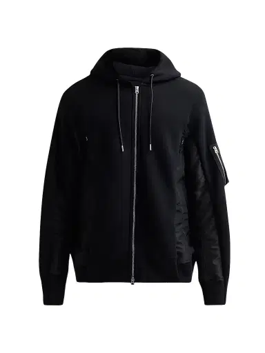 Sacai Men's Sponge Sweat x Nylon Twill Hoodie - Black - Size XL | Thumbnail 1 Sacai Men's Sponge Sweat x Nylon Twill Hoodie - Black - Size XL | Thumbnail 1