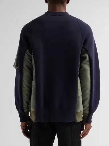 Sacai Men's Sponge Sweat x Nylon Twill Sweatshirt - Navy Khaki - Size XL | Thumbnail 3
