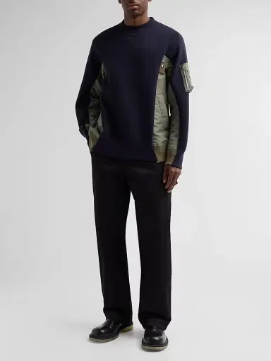 Sacai Men's Sponge Sweat x Nylon Twill Sweatshirt - Navy Khaki - Size XL | Thumbnail 4