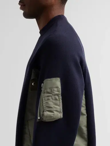 Sacai Men's Sponge Sweat x Nylon Twill Sweatshirt - Navy Khaki - Size XL | Thumbnail 5