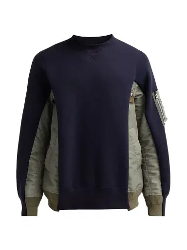 Sacai Men's Sponge Sweat x Nylon Twill Sweatshirt - Navy Khaki - Size XL | Thumbnail 1
