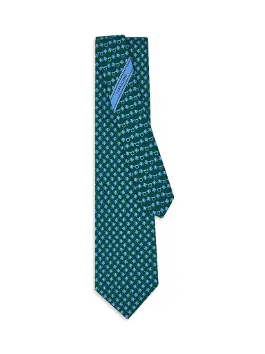 Ferragamo Men's Fish Gancini Silk Tie - Verde | Thumbnail 3