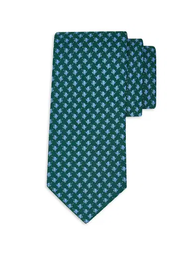 Ferragamo Men's Fish Gancini Silk Tie - Verde | Thumbnail 1