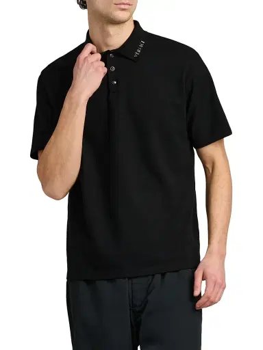 Versace Men's Piquet Medusa Buttons Cotton Polo Shirt - Black - Size XS | Thumbnail 3